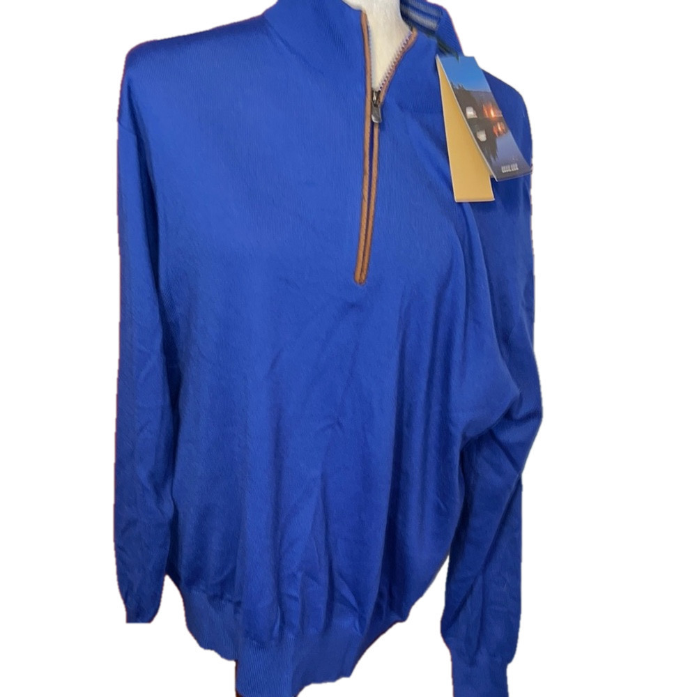 NWT Orvis Men's Blue Half-Zip Sweater Wool Blend L